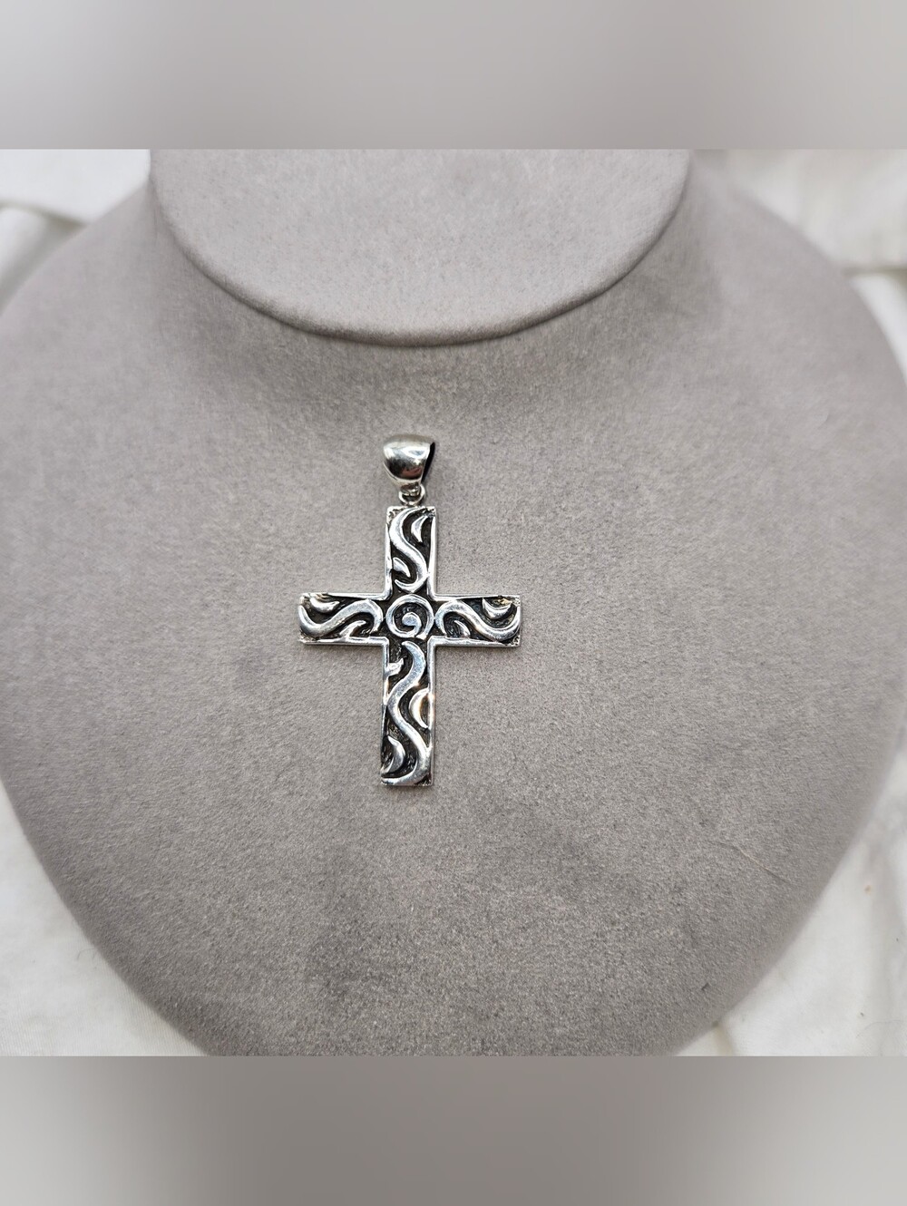 Sterling-Style Ornate Cross Pendant in Silver